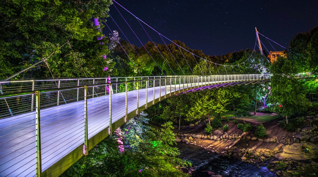 Illuminated Liberty Bridge in Downtown Greenville South Carolina SC
