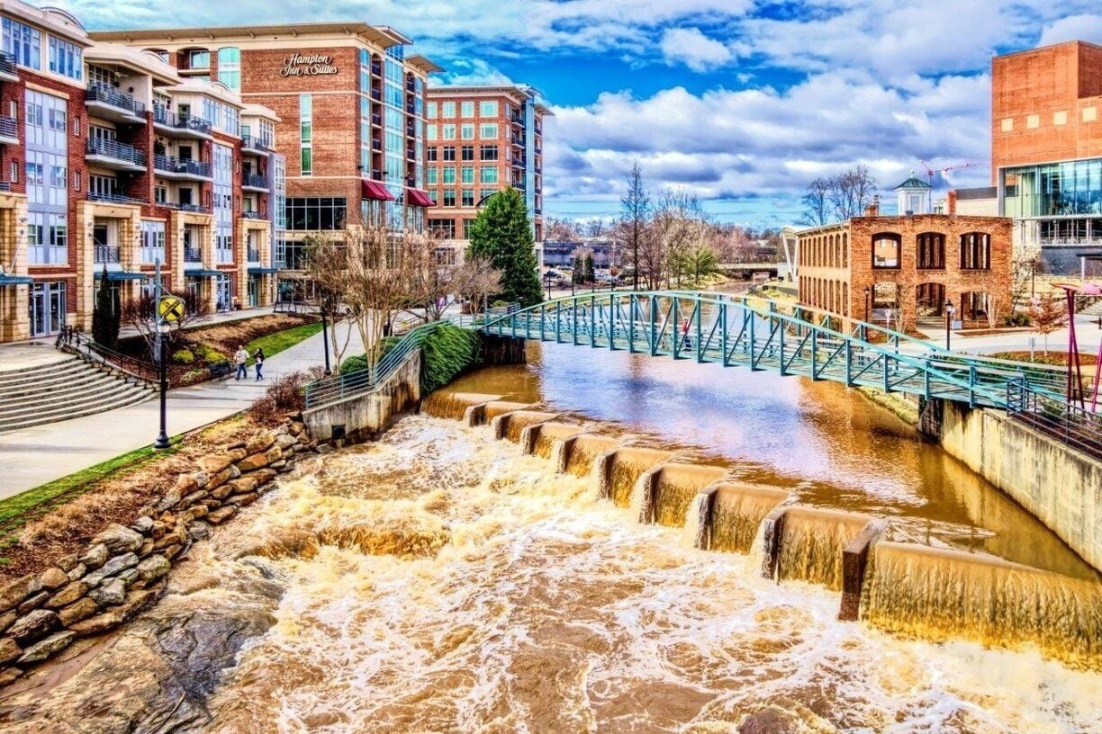 Greenville is a really nice city. This waterfall is in the center. It's a great place to visit for a long weekend. 