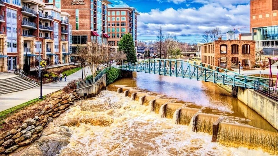 Greenville is a really nice city. This waterfall is in the center. It's a great place to visit for a long weekend.