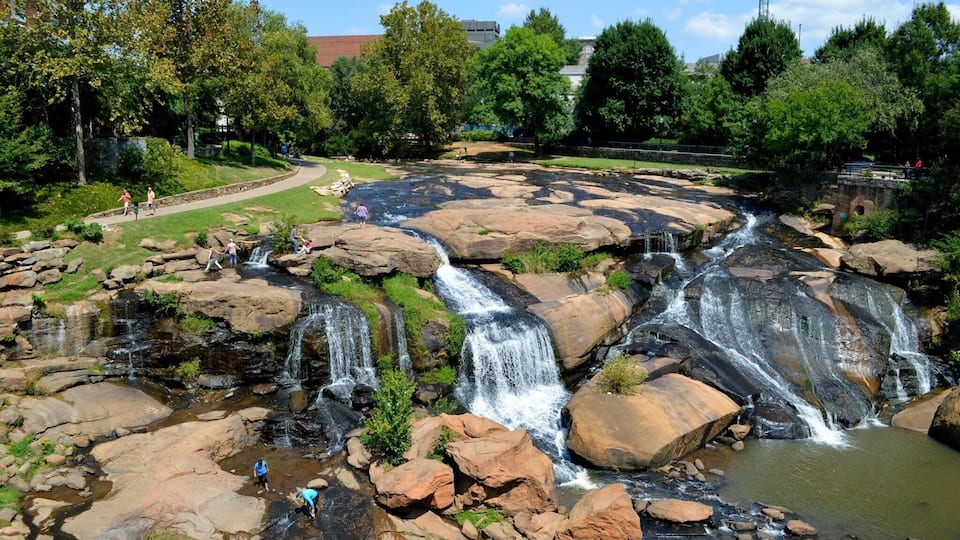 I was surprised to see this waterfall in the middle of the city! #parks #nature #southcarolina #waterfall
