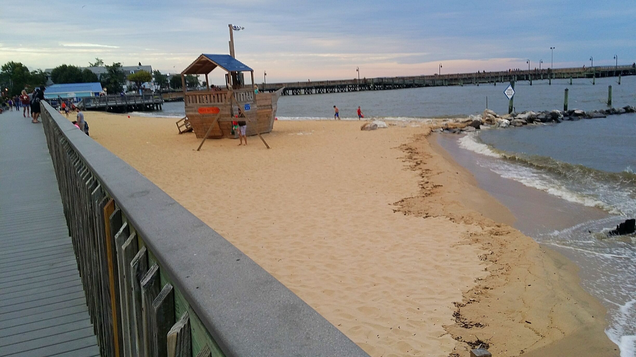 Beautiful view of the beach and Chesapeake Bay from the boardwalk.