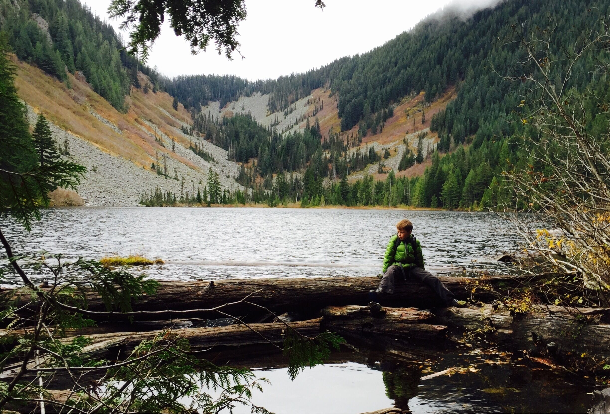 A two-mile trek through both old growth and second growth will take you to this charming little lake. Great for kids! 

It was (much) too cold for swimming in November, but I bet it will be perfect for swimming when the air temperature isn't hovering around 40 degrees.  There are a number of campsites here, plus more at Ollalie Lake which is just another 3/4 mile up the trail.

I think we caught the tail end of the hiking season for this trail this year, as I expect the trail to be covered with snow in a matter of weeks.