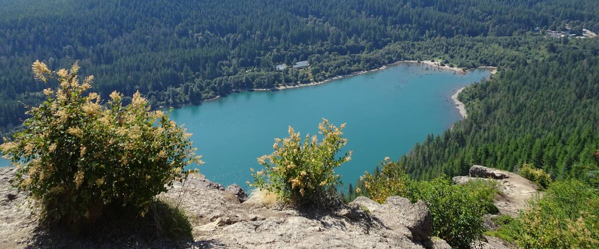 A view from the top of the climb, overlooking Rattlesnake lake.
