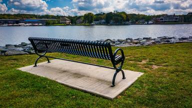 Bench along the shore of the North East River in North East, Mar