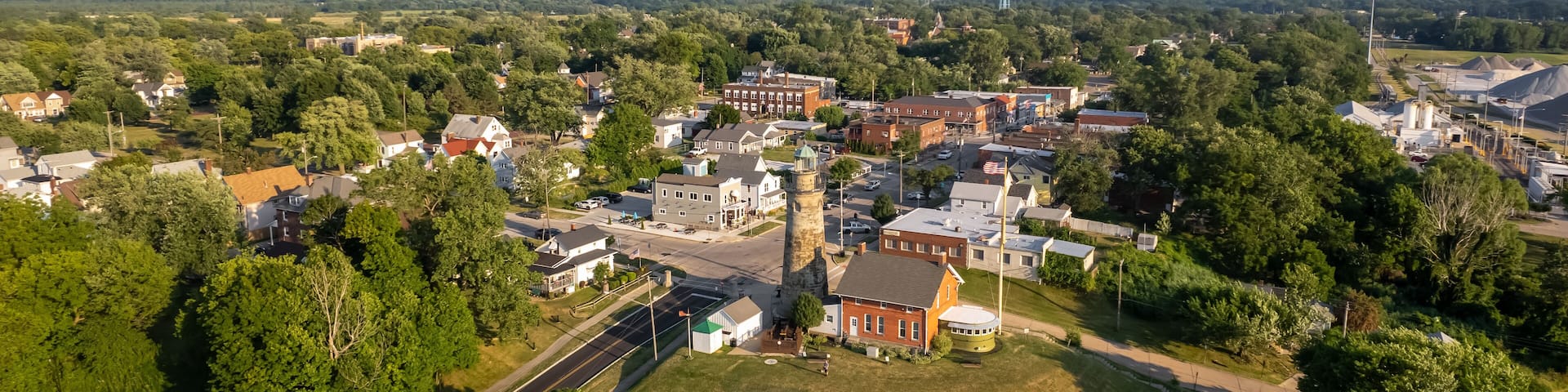 Aerial view of Fairport Marine Museum and Lighthouse was built in 1871.