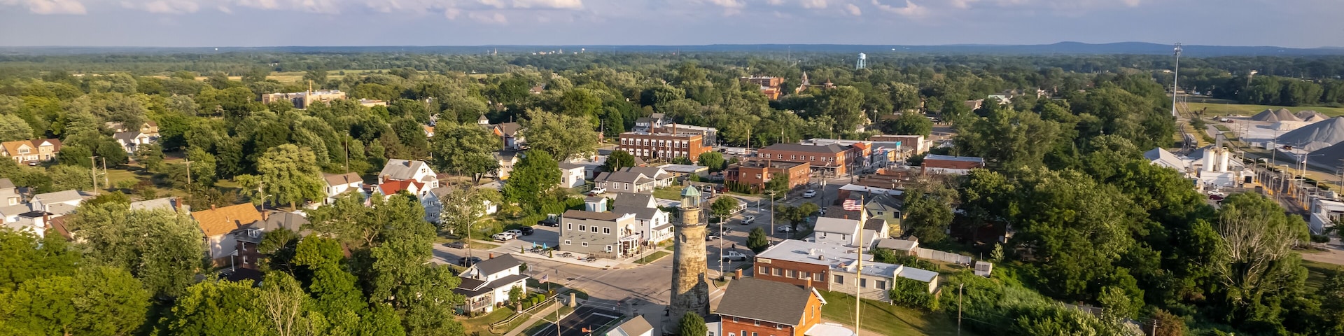 Aerial view of Fairport Marine Museum and Lighthouse was built in 1871.