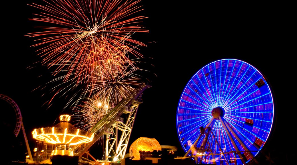Fireworks explosions in the night sky above the amusemant pier in Wildwood, New Jersey