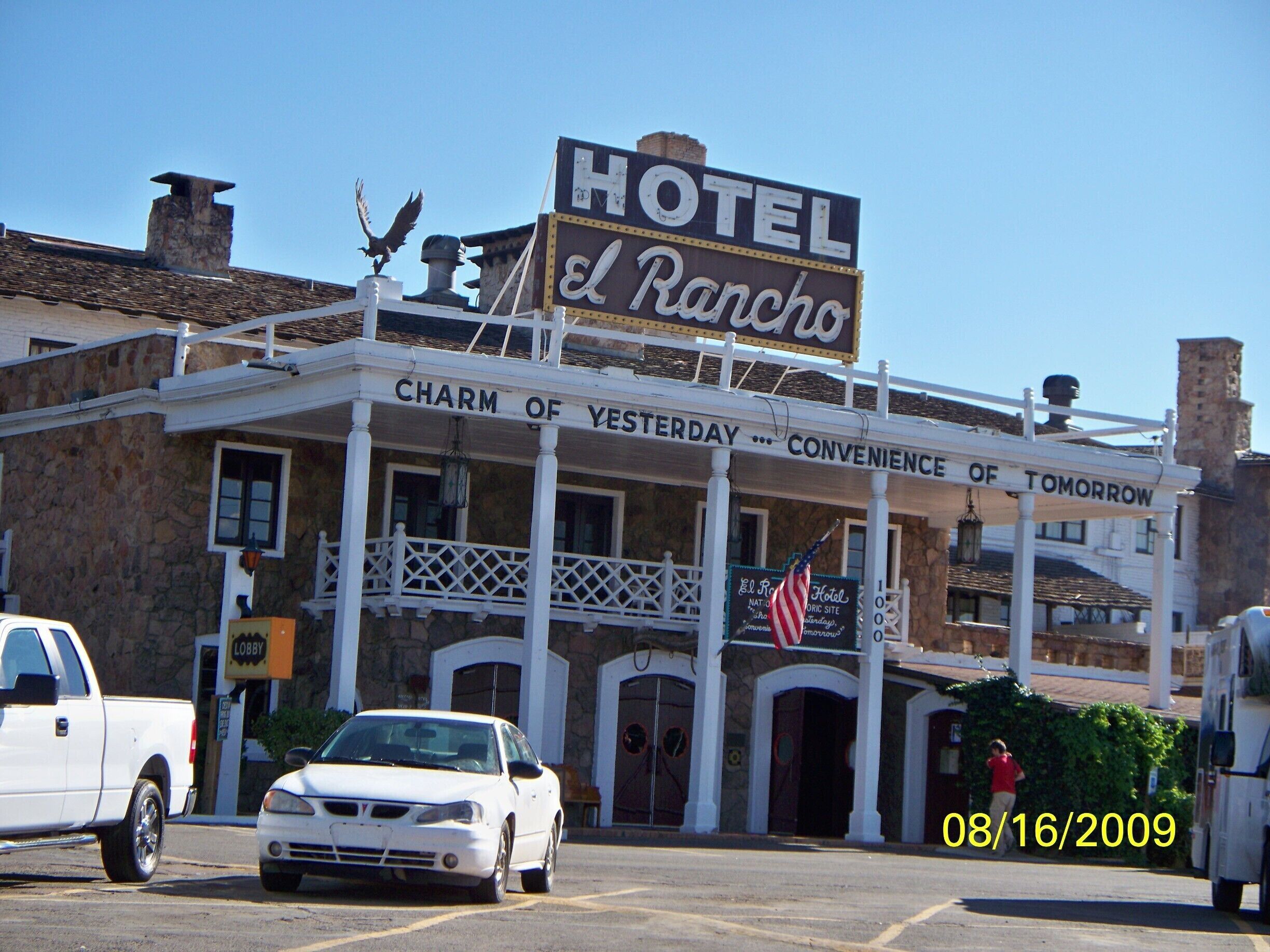 The El Rancho is an old hotel that a lot of celebrities stayed at when they were filming all the old Westerns back in the 50s and 60s. 

All of the rooms are named after celebs and there are TONS of photographs hanging on the walls. 

Definitely stay here if you have the chance. 