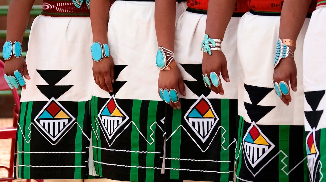 Santa Fe, New Mexico, United States.Olla maidens wearing turquoise jewelry and traditional dress at Gallup Intertribal Ceremonial New Mexico