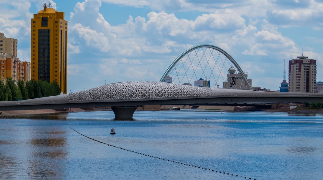 View of the Atyrau Bridge across the Ishim River in Nur-Sultan (Astana), Kazakhstan