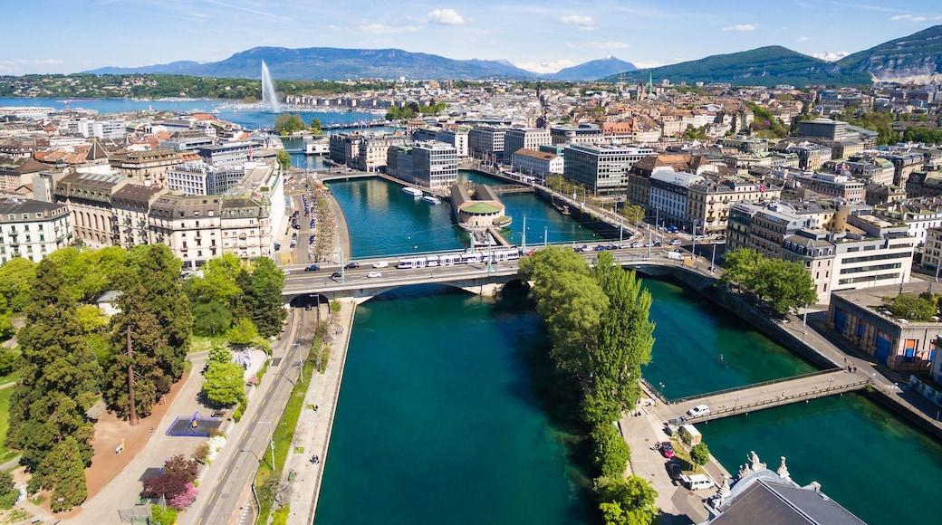 Aerial view of Leman lake - Geneva city in Switzerland
