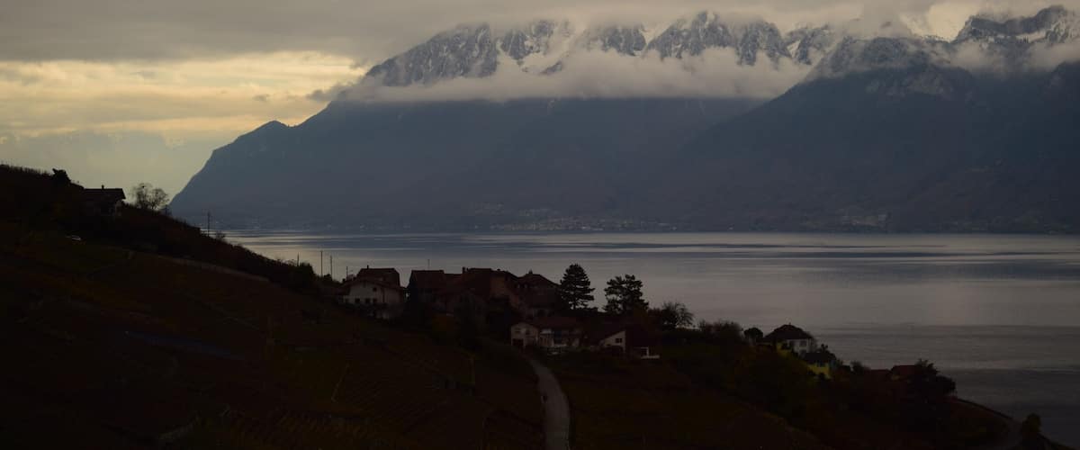 Lake Geneva, taken from the train, atmospheric and wild.