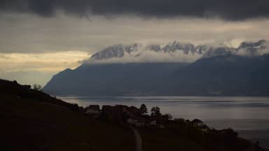 Lake Geneva, taken from the train, atmospheric and wild.