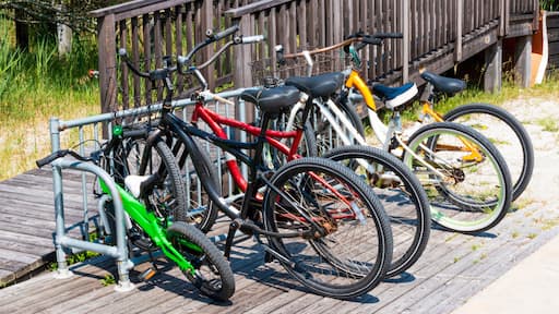 Bicycles parked in front of a beach house on Fire Island New York