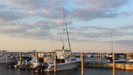 Pretty view of the boat slips on the bay at Ocean Beach.