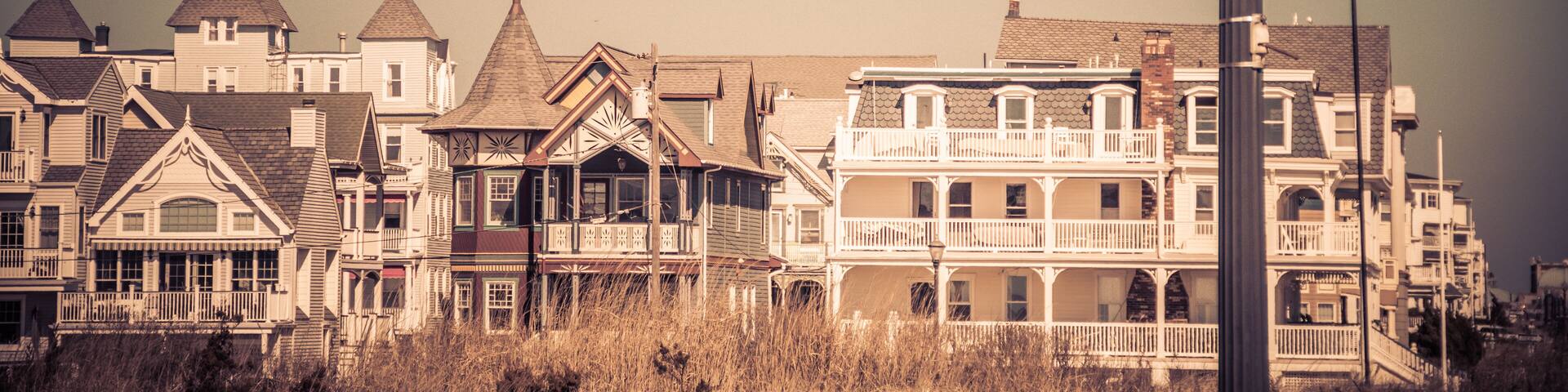 Ocean Avenue in Ocean Grove, NJ, on a sunny winter day retro split tone