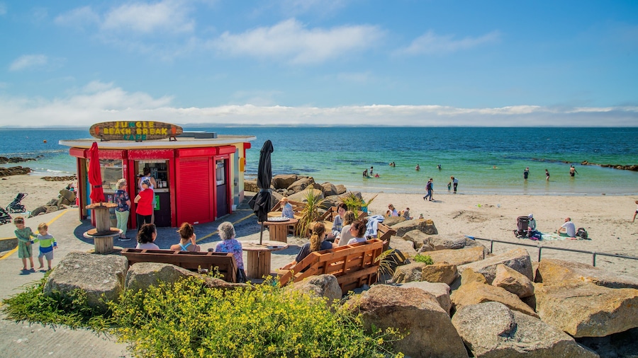Galway featuring a sandy beach and general coastal views as well as a small group of people