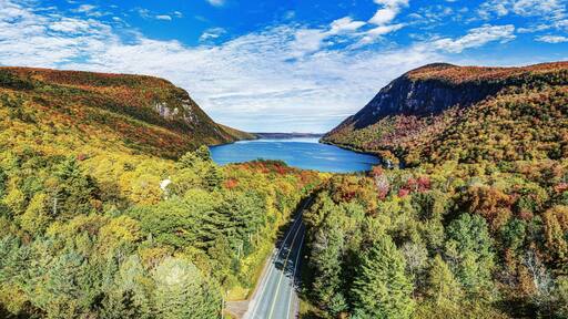 Lake Willoughby, Vermont. Aerial image from the south end during foliage