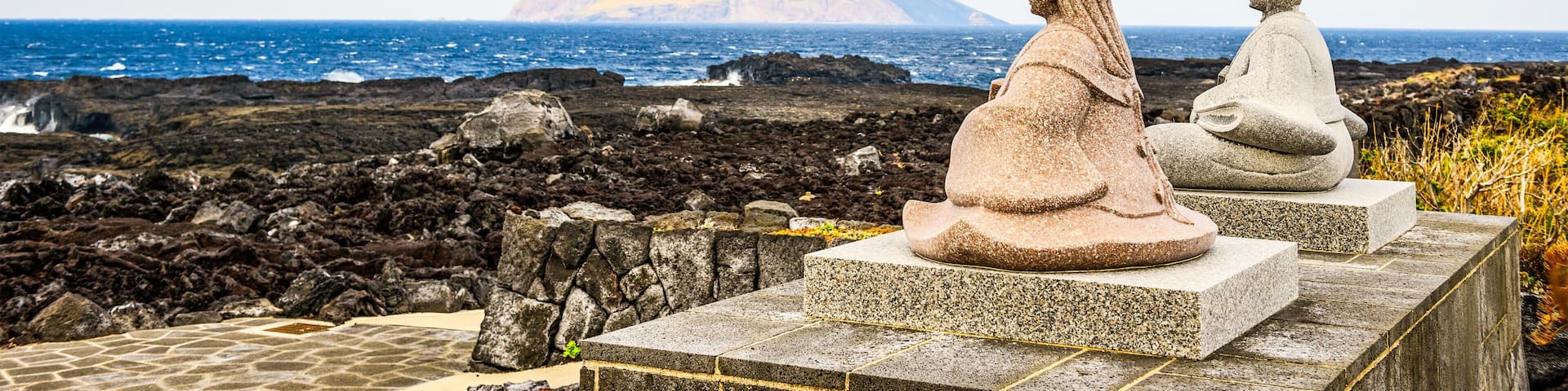 Hachijojima, Izu Islands, Tokyo, Japan. Coastal view of little Hachijo Island (Hachijokojima).