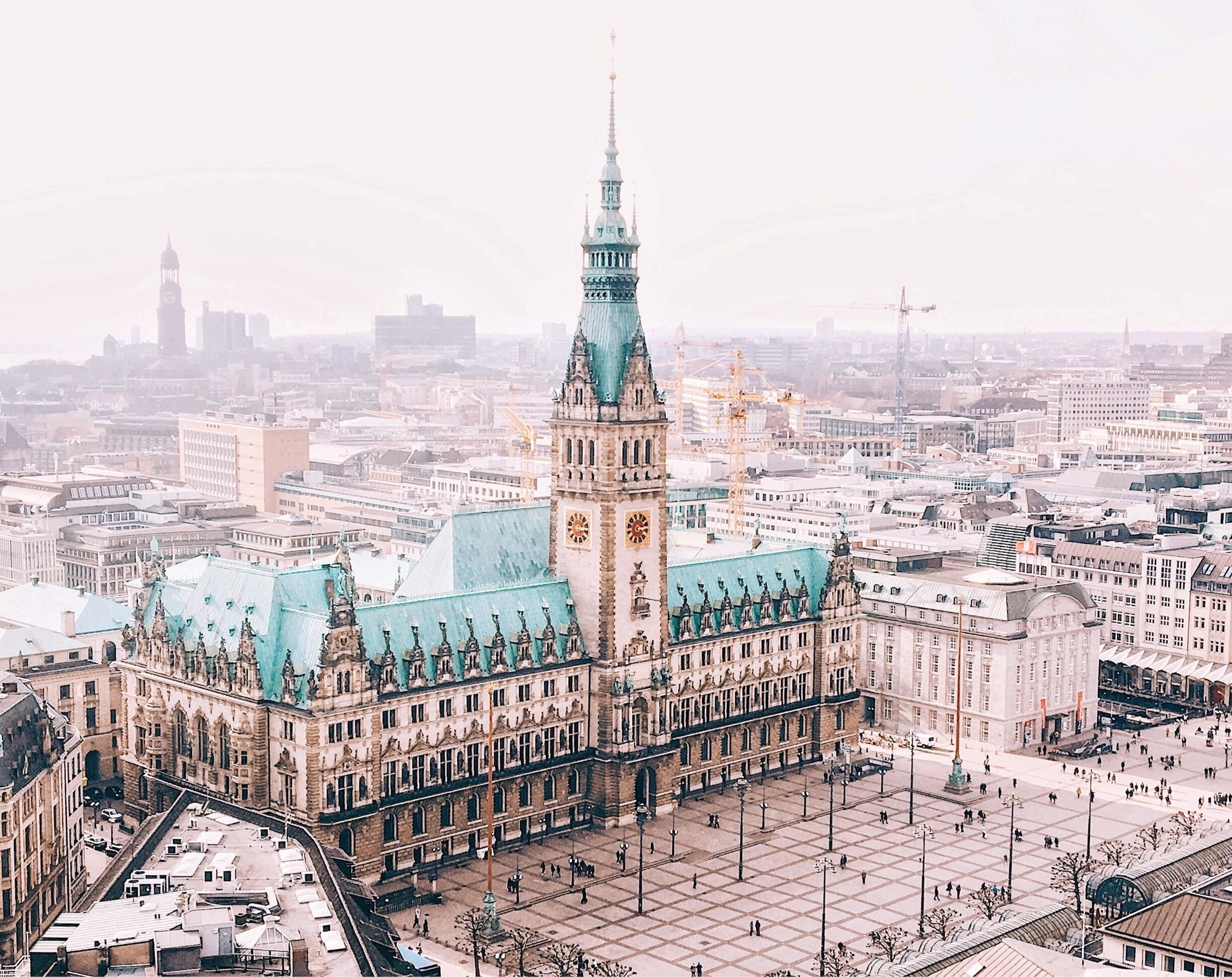 The town hall as seen from the tower of St. Petri, one of Hamburg's main churches. It is located at the Mönckebergstraße and a climb up the tower costs 3 Euro. It is not an easy peasy thing for people who are scared of heights since the staircase makes you  kind of giddy. But it is worth the panorama... 
#hamburg #germany