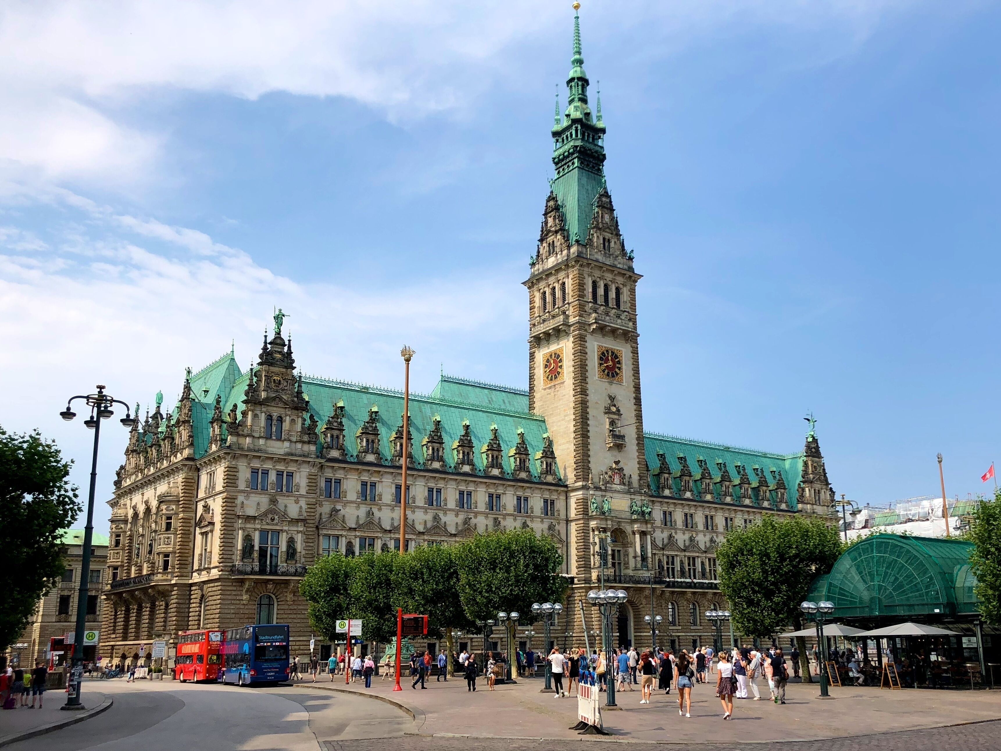 Hamburg City Hall is the seat of local government of the Free and Hanseatic City of Hamburg, Germany. It is the seat of the government of Hamburg and as such, the seat of one of Germany's 16 state parliaments. The Rathaus is located in the Altstadt quarter in the city center, at the Rathausmarkt square, and near the lake Binnenalster and the central station. Constructed from 1886 to 1897, the city hall still houses its original governmental functions with the office of the First Mayor of Hamburg and the meeting rooms for Hamburg's parliament and senate.