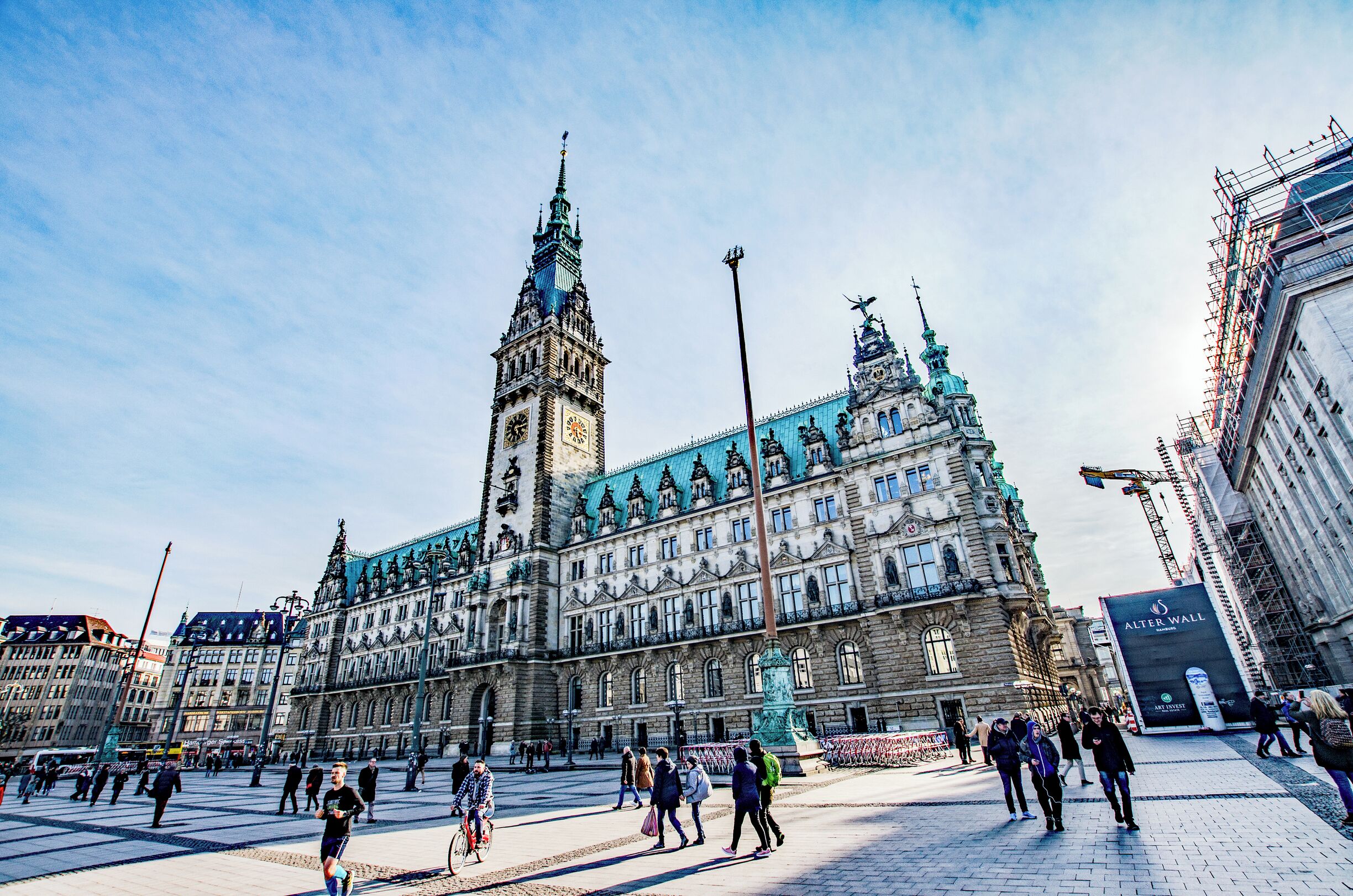Outside the town hall in Hamburg.
