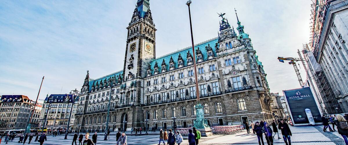 Outside the town hall in Hamburg.