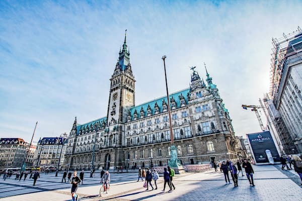 Outside the town hall in Hamburg.