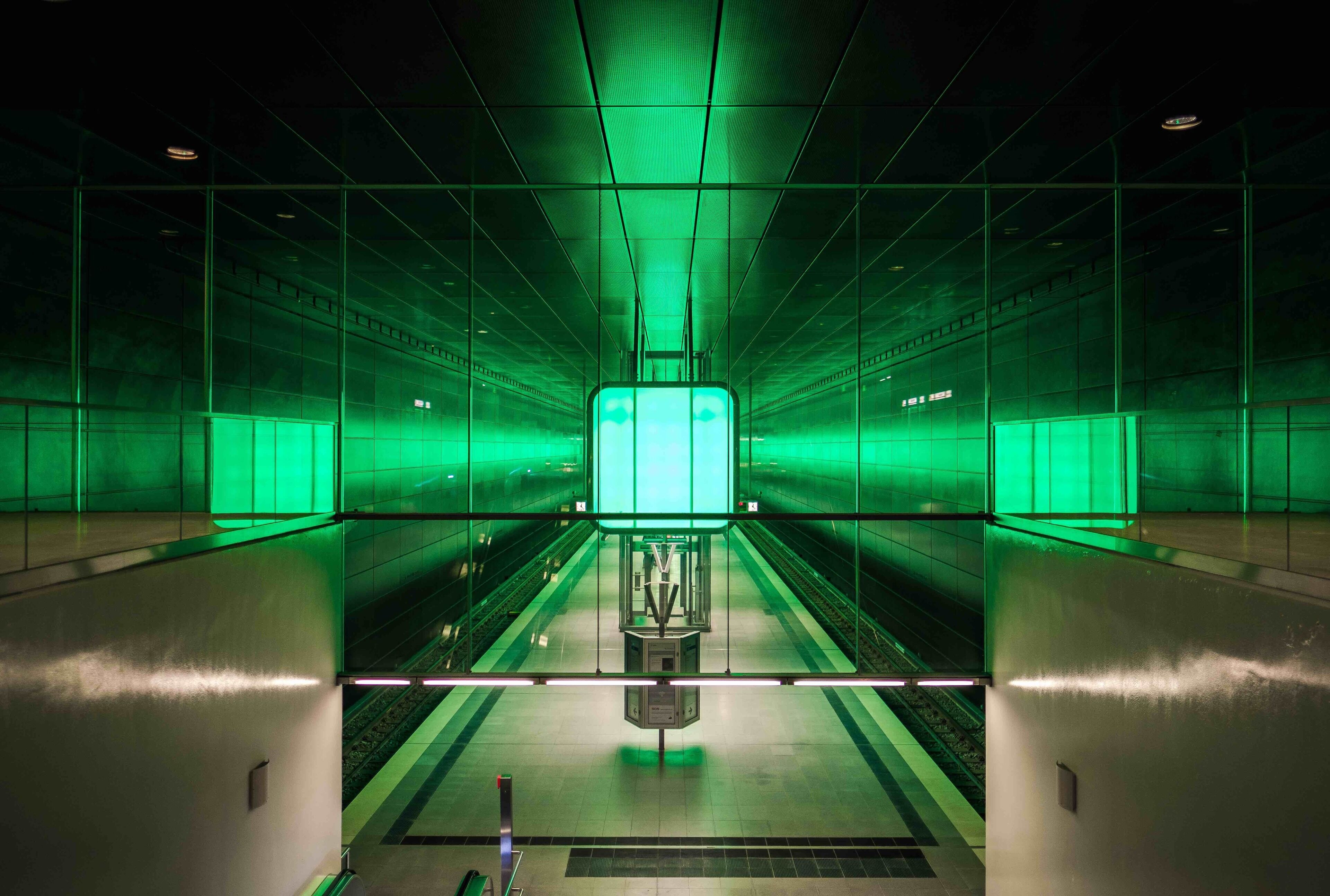 The Hafencity subway station in Hamburg has a special light installation that changes colors ! Definitely worth to spend some time going through a variety of them