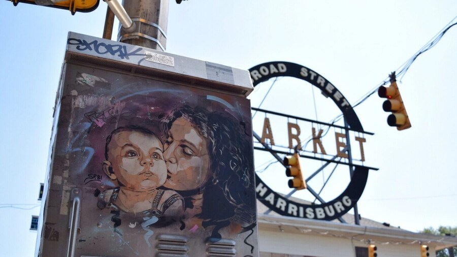 A moving mural outside of the Broad Street market in Harrisburg PA. The market is getting new life to it, including a great donut shop, gourmet burgers, and excellent coffee. Definitely worth a trip in.