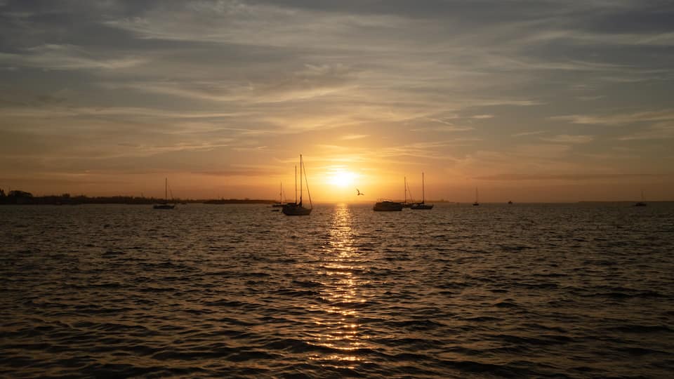 Sailboat silhouette at sunrise Palma Sola Bay, Bradenton