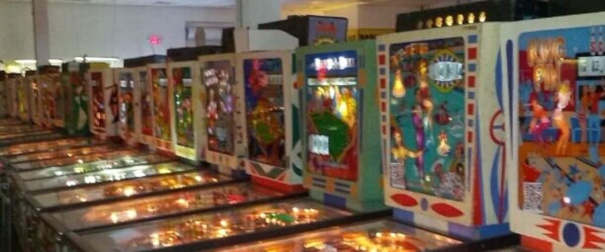 Aisles and aisles of vintage pinball machines and other arcade blasts from the past.