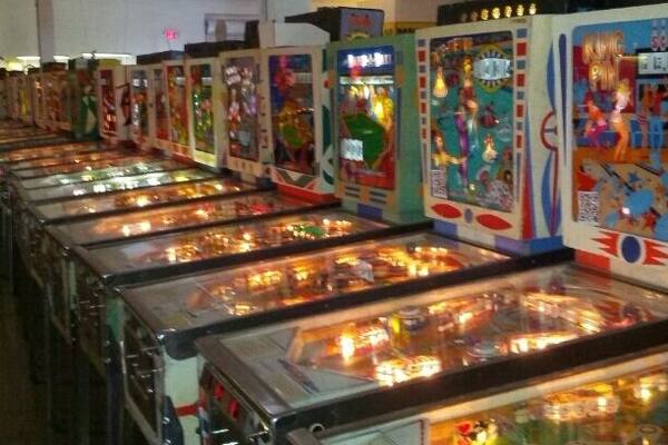Aisles and aisles of vintage pinball machines and other arcade blasts from the past.