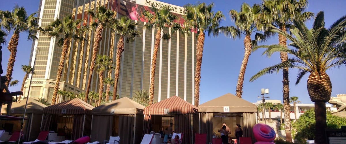 Poolside at the Mandalay Bay. Go early in the season to enjoy a little more space at this fabulous pool!