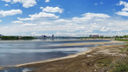 Panorama of Amur River and cities Heihe and Blagoveshchensk