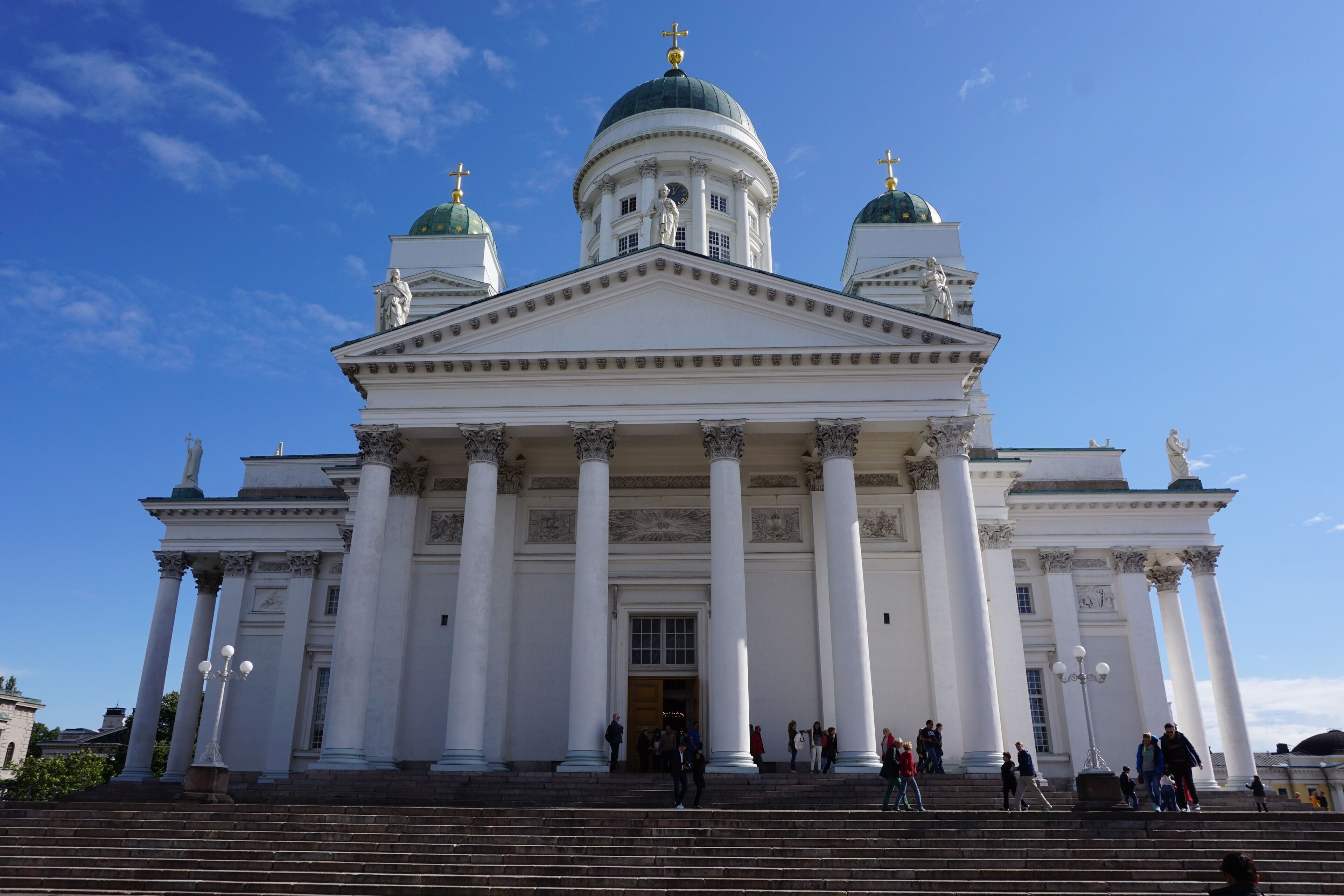 Climbing the steps to the Lutheran Cathedral of Helsinki, Finland (Aug 2014).