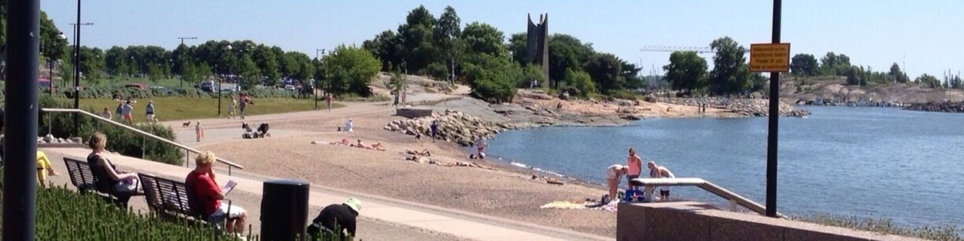 Hey! There is a small beach in the city! If the weather is nice go and get some fresh air there! :)