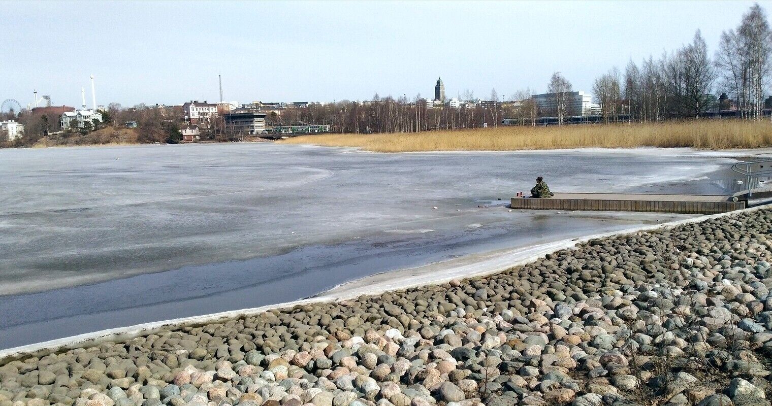 A man staring at the lake.
It was a chilly day. After I went to Finlandia Hall (Finlandia Hall is very memorable place to me), I was walking on the lakeside nearby the Hall. Then, I met a guy who stared at the frozen lake.
I couldn't do the way he did because I didn't have so much time. Well, I now feel this could be the best way to spend the time slowly and quietly in early spring in #Helsinki.
#GreatOutdoors #Frozen #Finland