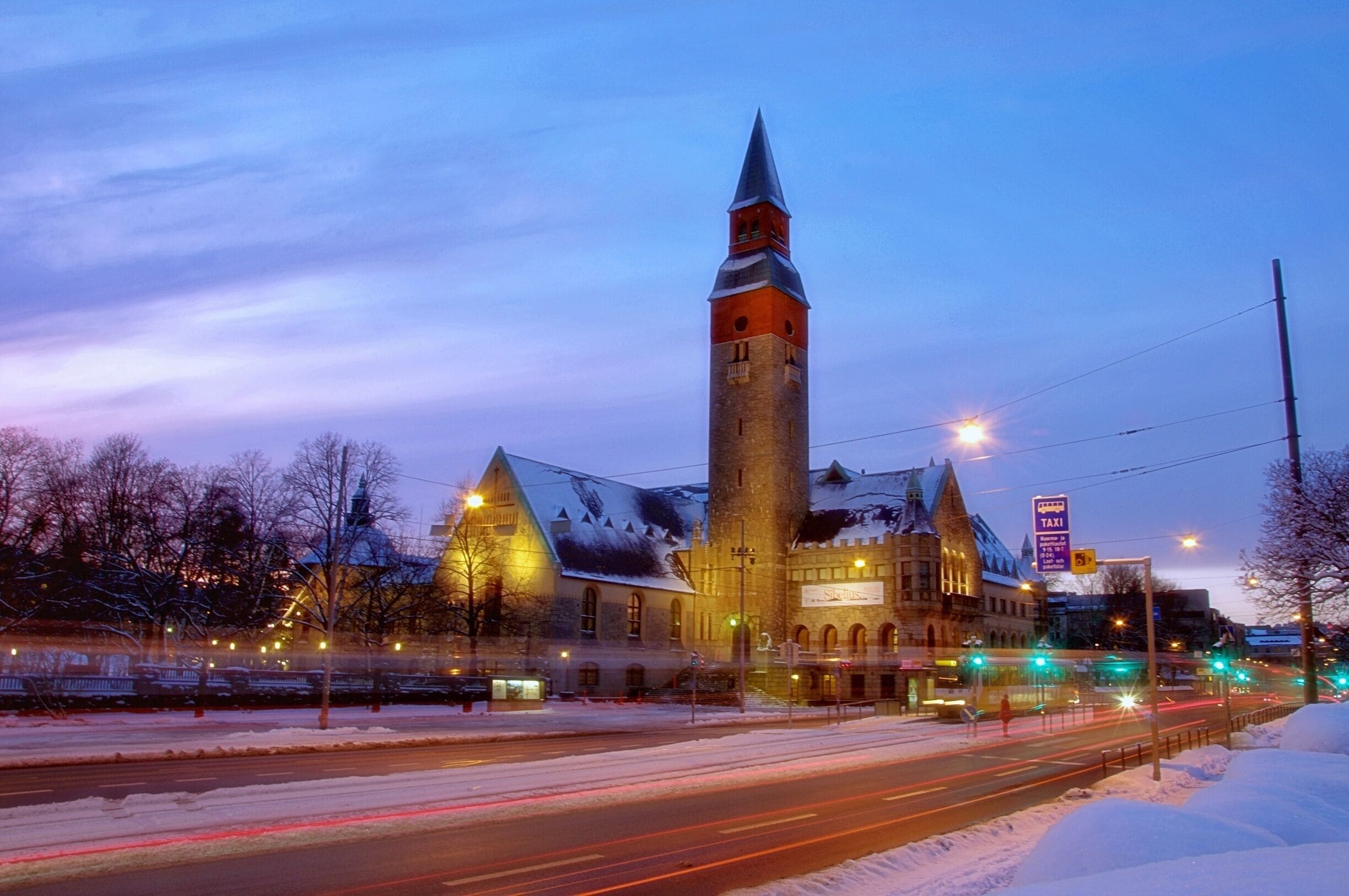 Winter evening at the National museum of Finland