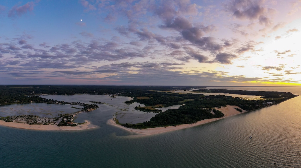 Sunset along the beach at Towd Point in Southampton, Long Island, New York.
