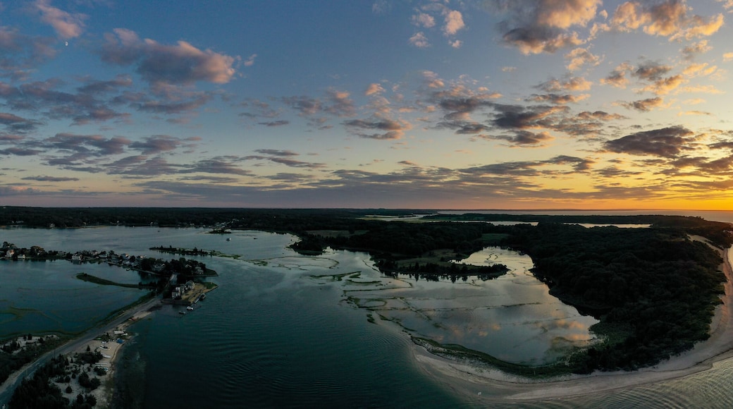 Sunset along the beach at Towd Point in Southampton, Long Island, New York.