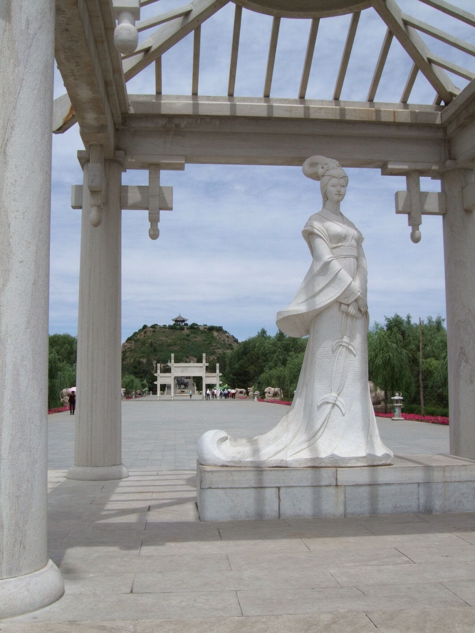 A statue of Wang Jau Tsin one of the famous Four Beauties of China. In the compound you can visit the cottage she lived in.