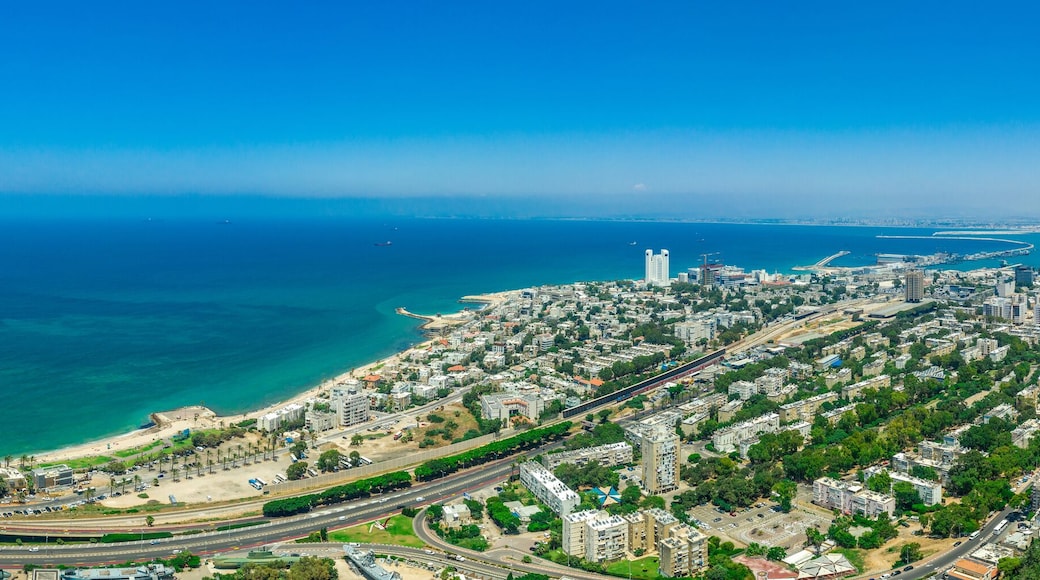 Aerial panorama of Bat Galim and Kiryat Eliezer neighborhoods in Haifa Israel