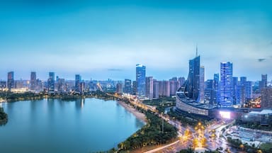 Aerial photo of a large panoramic night view of Hefei City in Anhui Province..