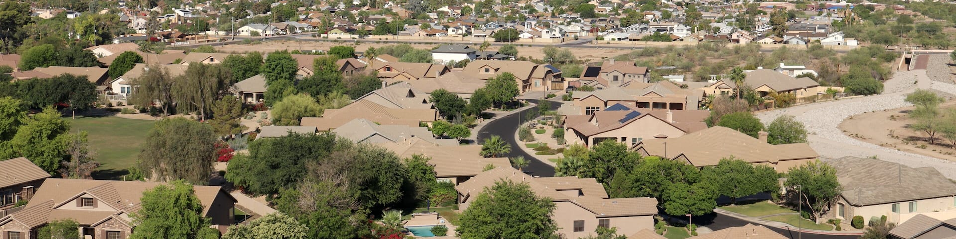 Aerial view of Vision Hills and North-West valley of the Sun next to the Loop-101 highway, Phoenix, Arizona