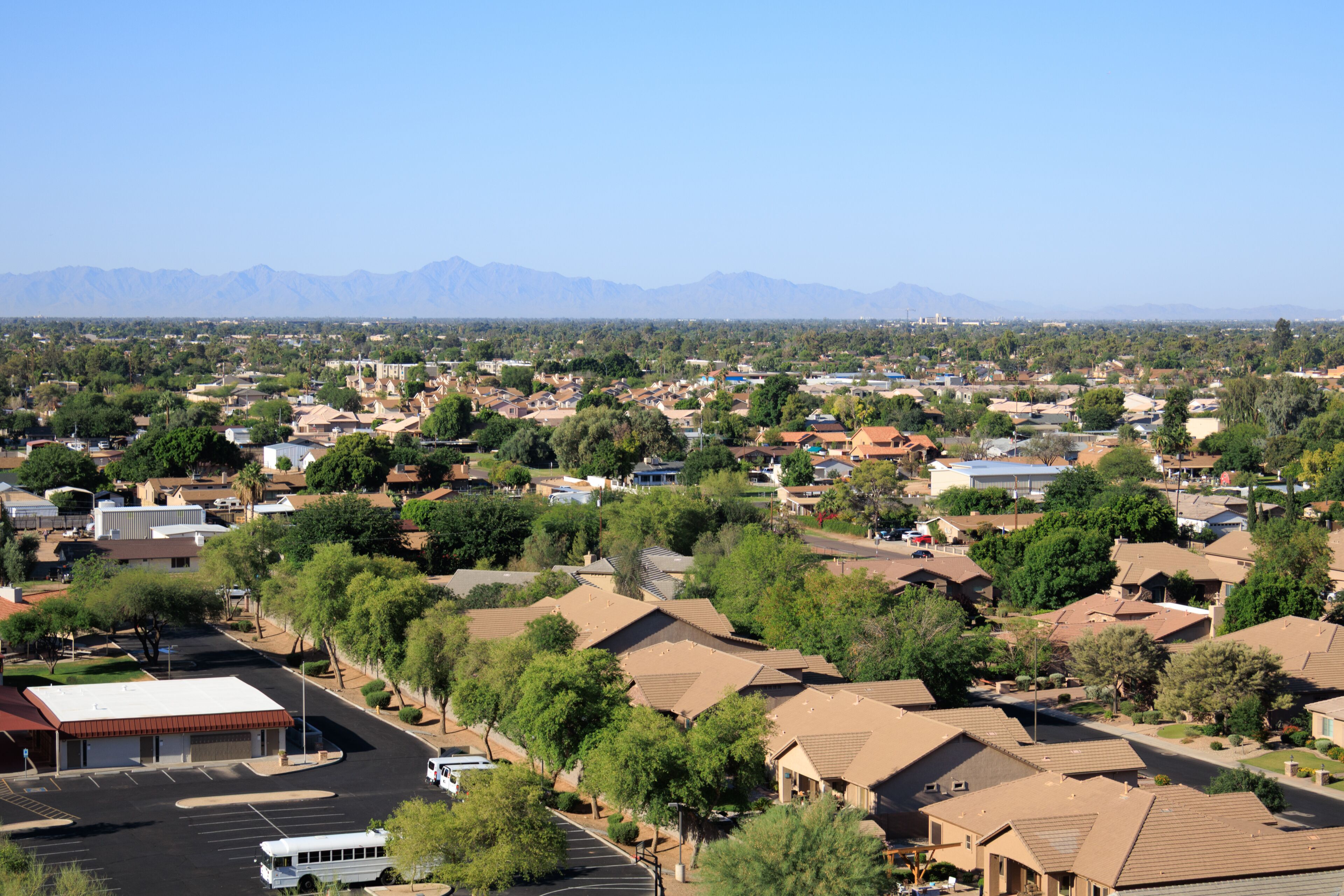 Aerial view of South mountain range, Phoenix downtown, Glendale and Peoria also known as Valley of the Sun, from the top of Vision Hills, Arizona