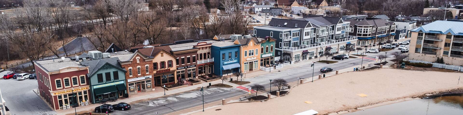 aerial view of a beach town (pewaukee, wi)