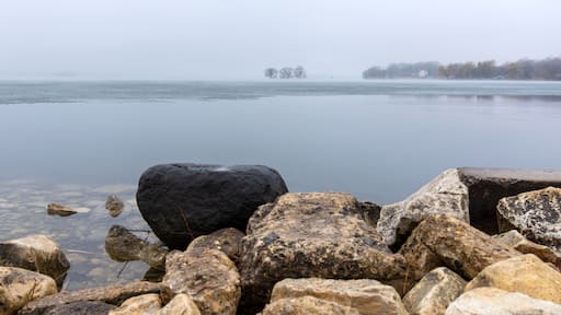 Looking out onto Pewaukee Lake on a foggy March morning.