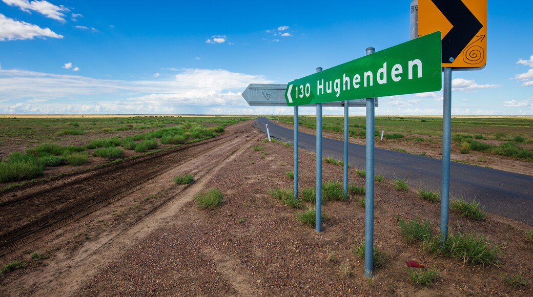 A rural road sign in western Queensland between Winton and Hughenden