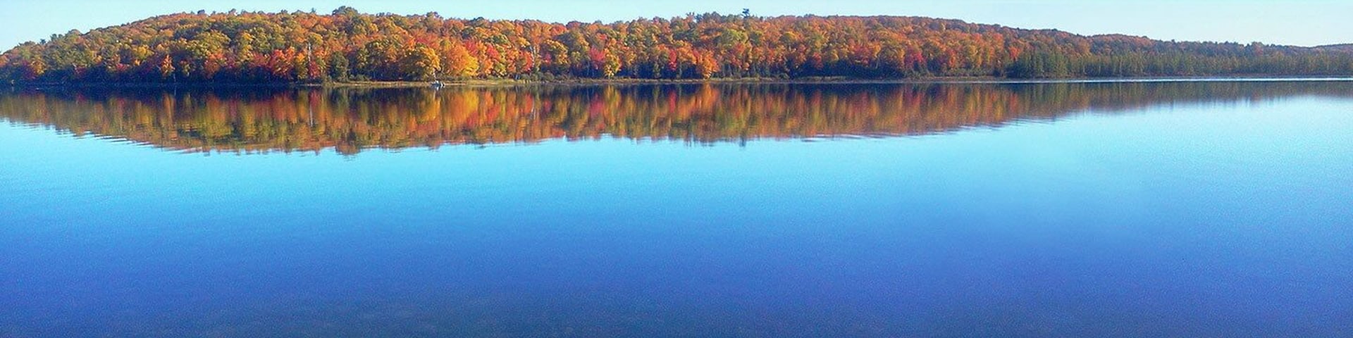 Autumn scenery looking across Slaughter Bay on Lac Vieux Desert.